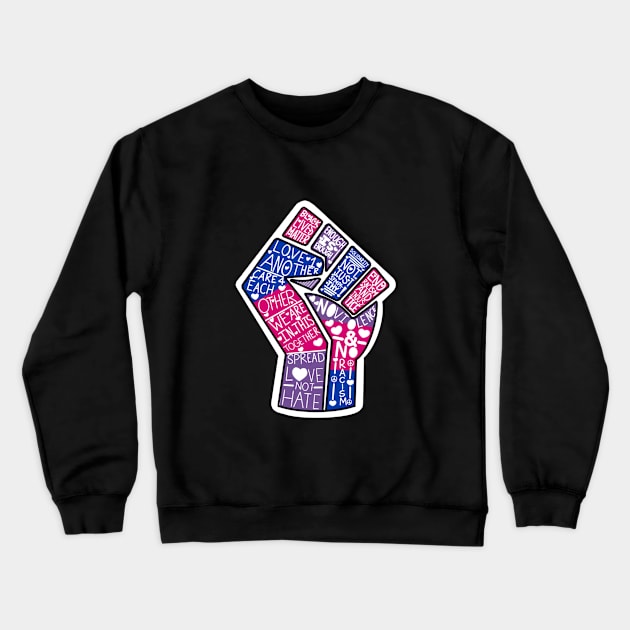 Bi Pride BLM Words Fist Crewneck Sweatshirt by Winspire Works